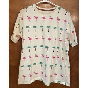 Free Planet Flamingo & Palm Tree Shirt Adult Large Cotton Stretch Short Sleeve